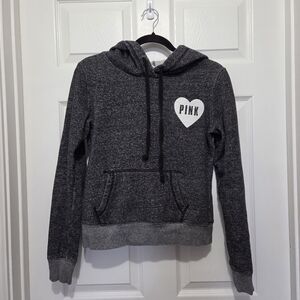 PINK Victoria's Secret Charcoal Hoodie with Heart Logo Size XSmall